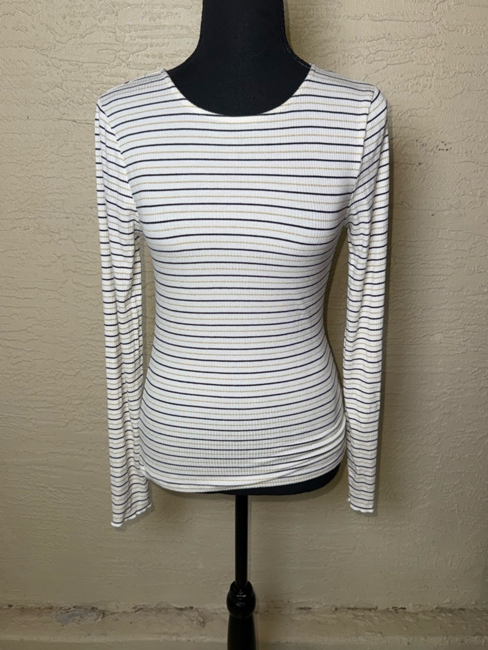 Boden Striped Ribbed Top Parisian Chic Quiet Luxury Coastal Classic-Sz 4 - Picture 2 of 9